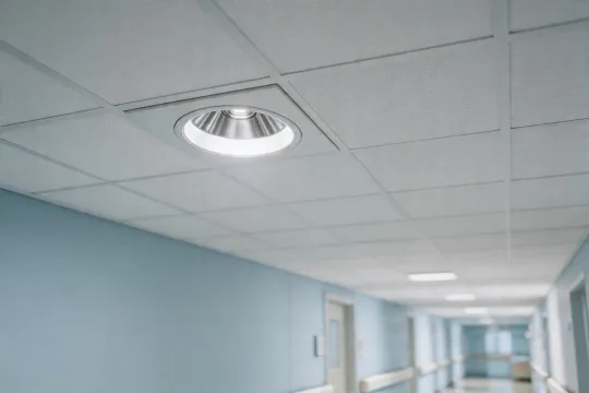 Architectural downlight in healthcare corridor
